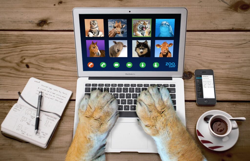 A laptop showing a video conference call during a remote workday