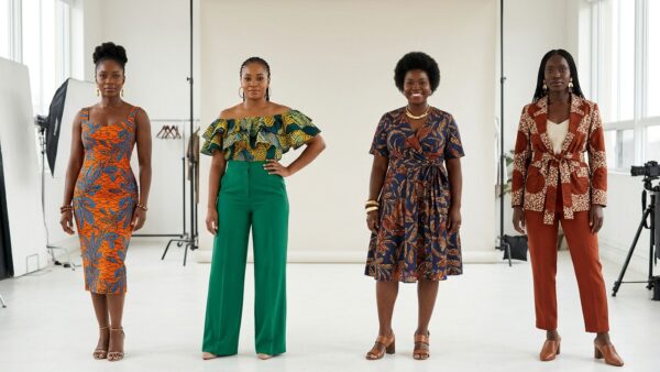 A group of stylish Nigerian women wearing fashionable outfits suited to different body shapes, showcasing modern Nigerian fashion and flattering clothing styles.